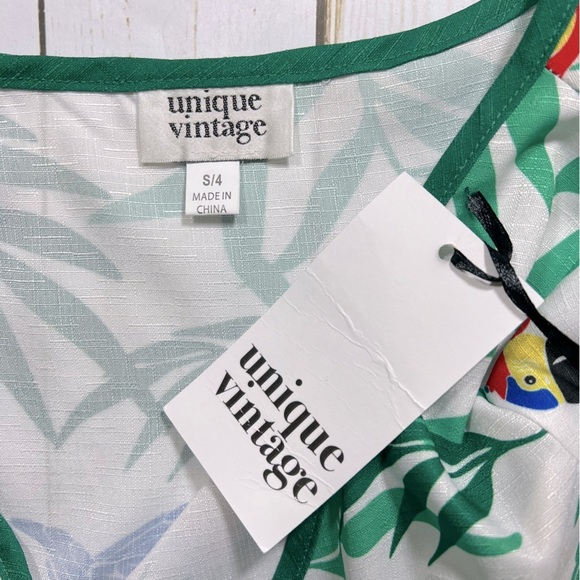 Unique Vintage Retro Rockabilly Tropical Parrot Print Fit & Flare Dress | S / 4 - Picture 7 of 9